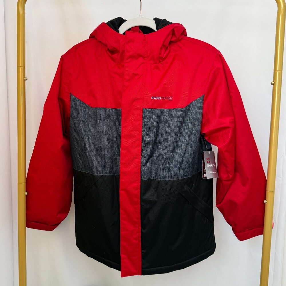 NWT Swiss Tech Red Hooded 3-in-1 Systems Jacket! Boys Size L (10-12)